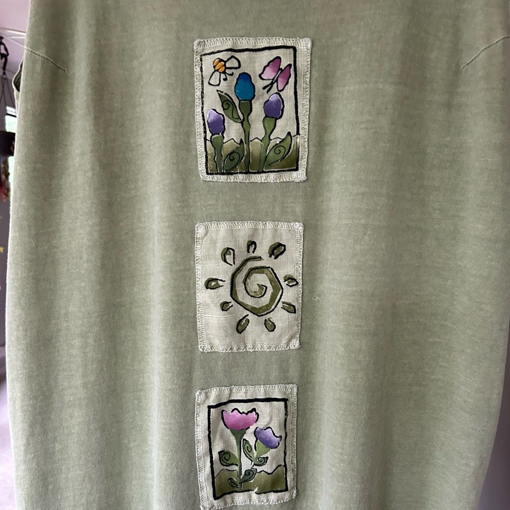 VINTAGE VIVA CITY USA Green Patchwork Cotton Oversized Lagenlook Midi Dress | L - Picture 11 of 15
